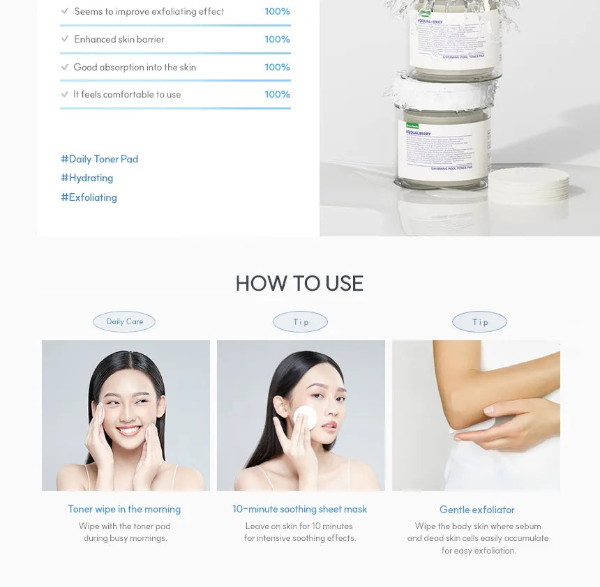 EQQUALBERRY Swimming Pool Toner Pads 220mL - Kbeauty Canada