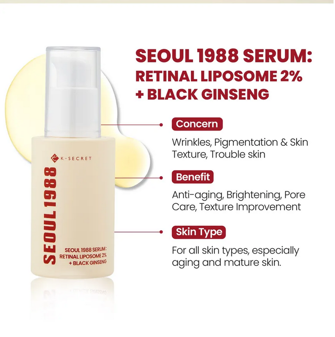 KSECRET Seoul 1988 Serum: Retinal Liposome 2% + Black Ginseng 30mL