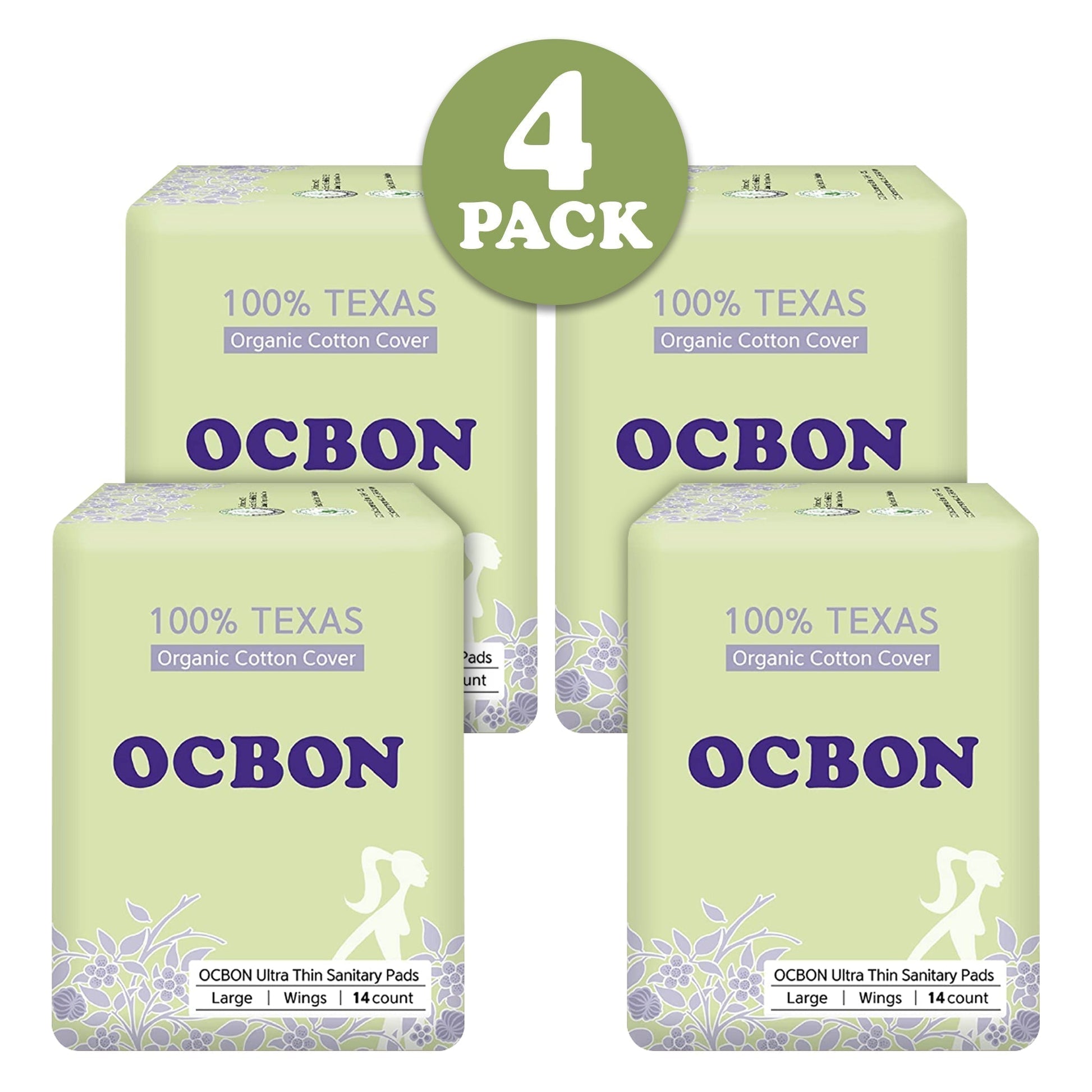 OCBON Ultra Thin Sanitary Pads 4-Pack (Large 28cm, 56 Counts) - Kbeauty Canada