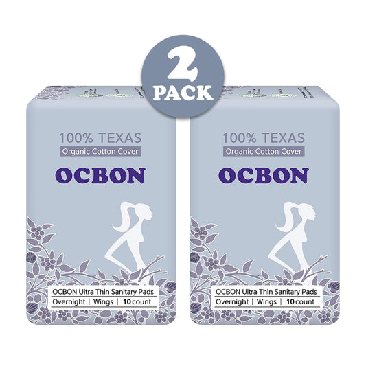 OCBON Ultra Thin Sanitary Pads 2-Pack (Overnight, 35cm, 20 Counts) - Kbeauty Canada