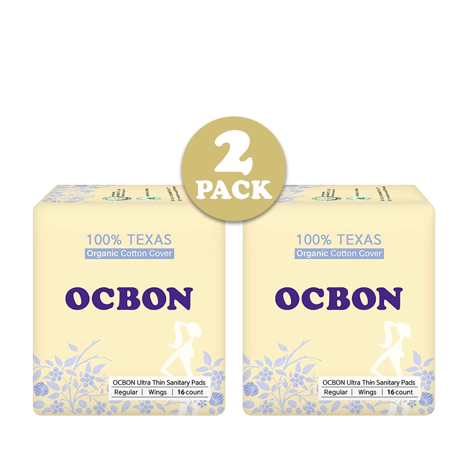 OCBON Ultra Thin Sanitary Pads 2-Pack (Regular, 25cm, 32 Counts) - Kbeauty Canada