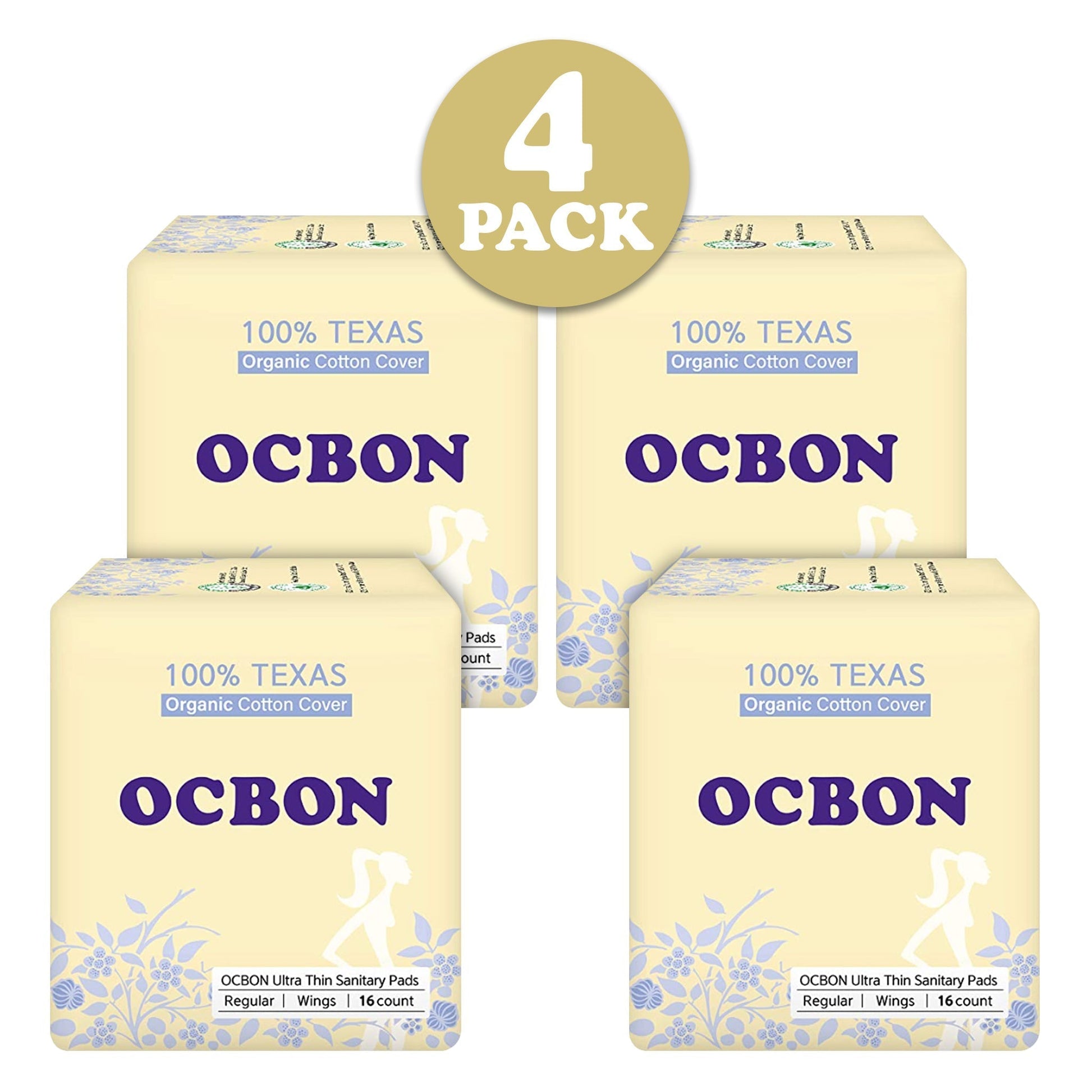 OCBON Ultra Thin Sanitary Pads 4-Pack (Regular 25cm, 64 Counts) - Kbeauty Canada