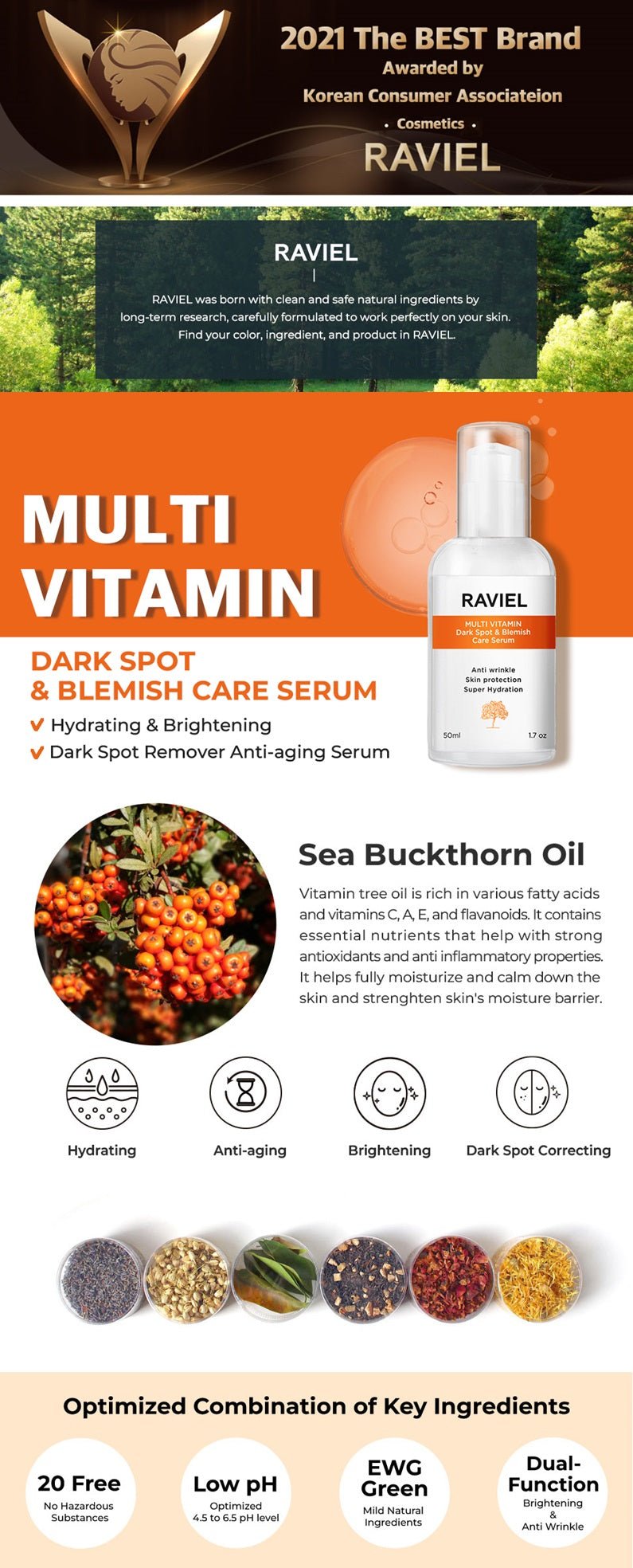  Raviel Multi Vitamin Dark Spot & Blemish Care Serum | Spot Corrector Vitamin C Serum for Hyperpigmentation